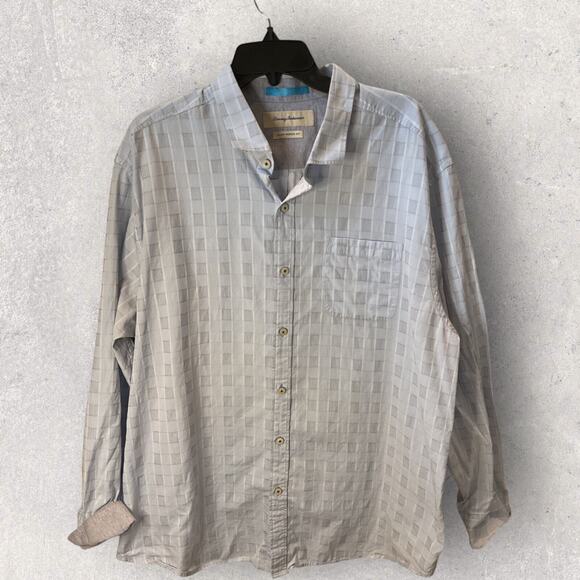 Tommy Bahama Mens XXL Modern Fit Plaid Button Shirt Gray Long Sleeve Island - Picture 1 of 9